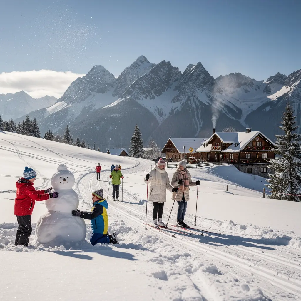 A cozy mountain lodge surrounded by lush green forests in the Slovakian countryside.