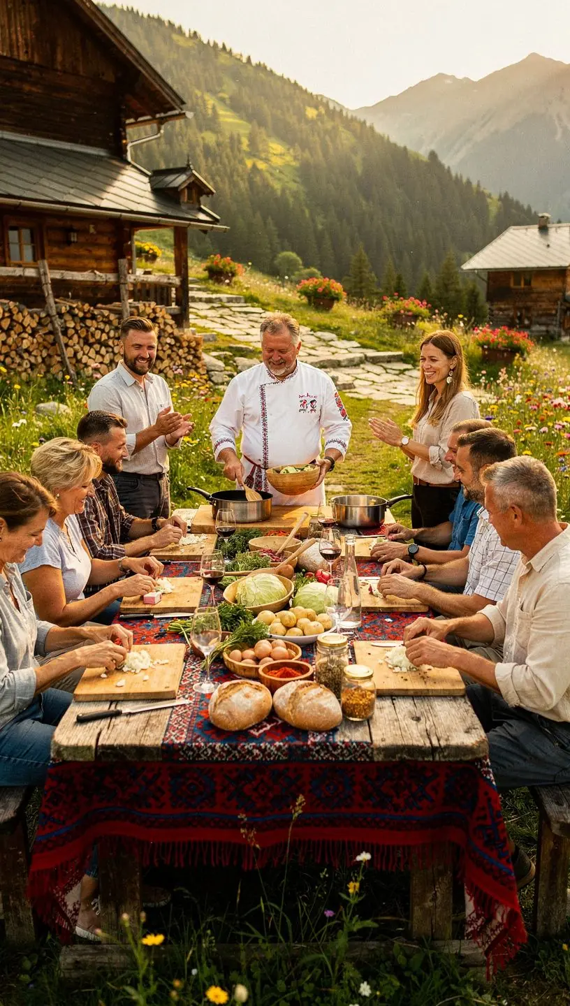 A breathtaking view of the High Tatras mountains at sunrise, with peaks glowing in the morning light.