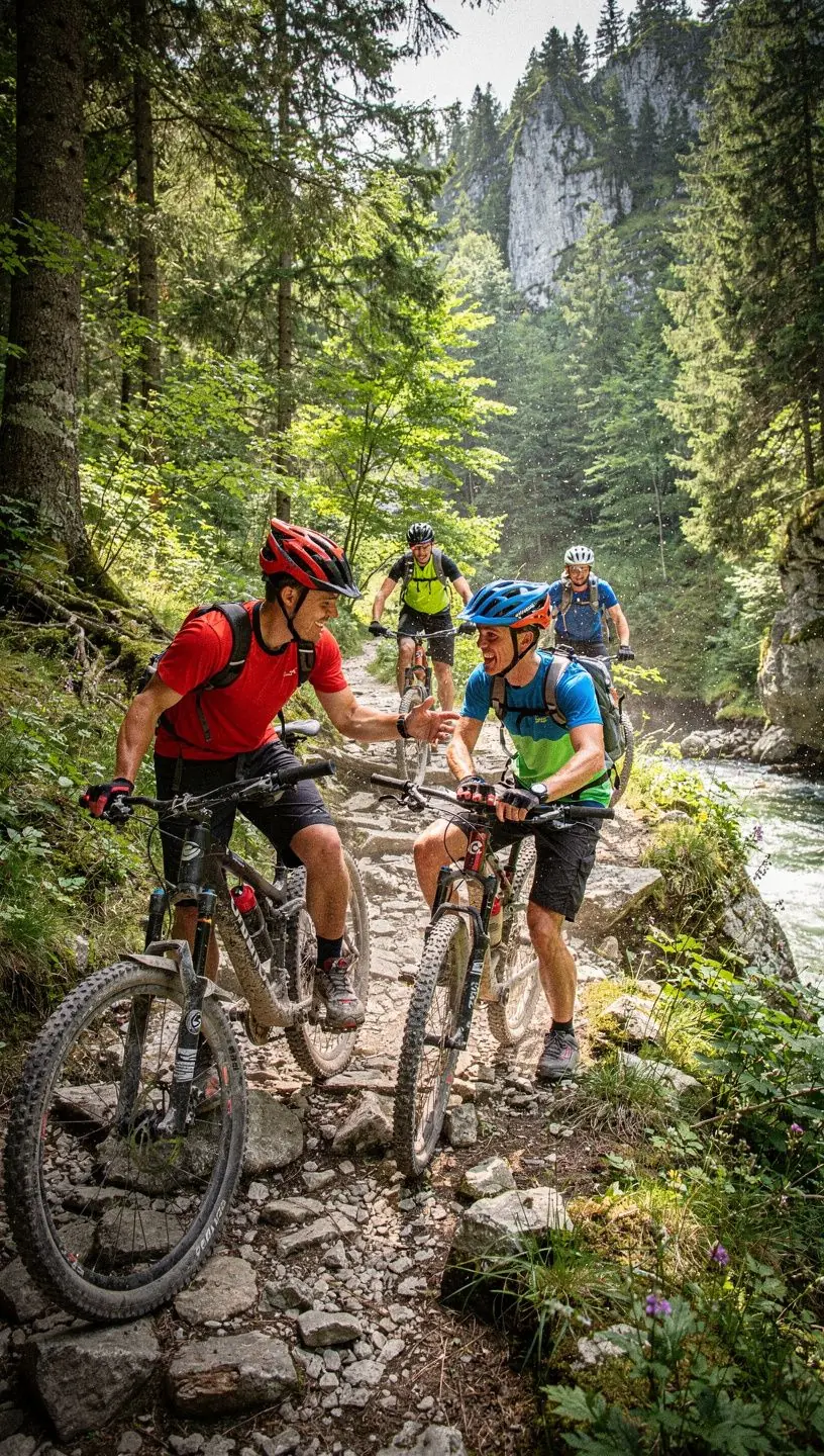 Guests enjoying a outdoor dining experience on a terrace with stunning mountain views.